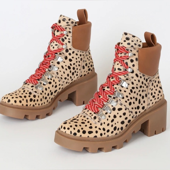 Rubi Leopard Calf Hair Lace-Up Platform Boots- Brand New With Tags